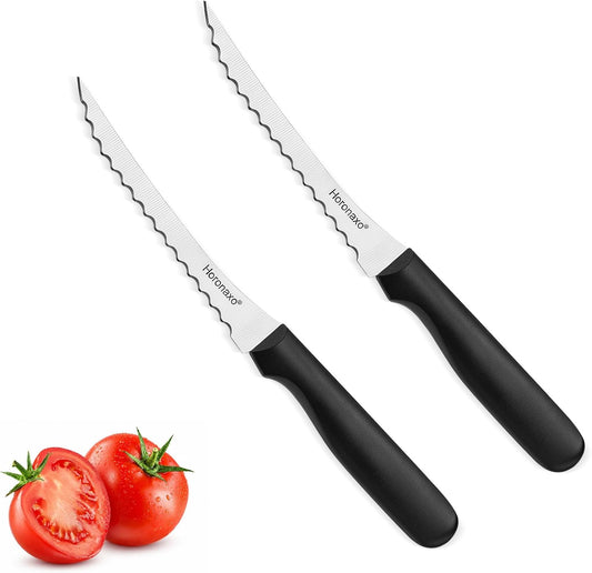 Tomato Slicer, Tomato Knives 2-Piece Serrated Tomato Knife | 6 inch Blade High Carbon Stainless Steel, Ergonomic Handle for Fruits and Vegetables