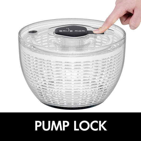 Salad Spinner Large Lettuce Spinner Kitchen Gadgets, Large Salad Spinner Vegetable Washer, High Efficiency for Kitchen Washing & Drying Leafy Vegetables, One-Handed Easy Press 6.3 Qt White