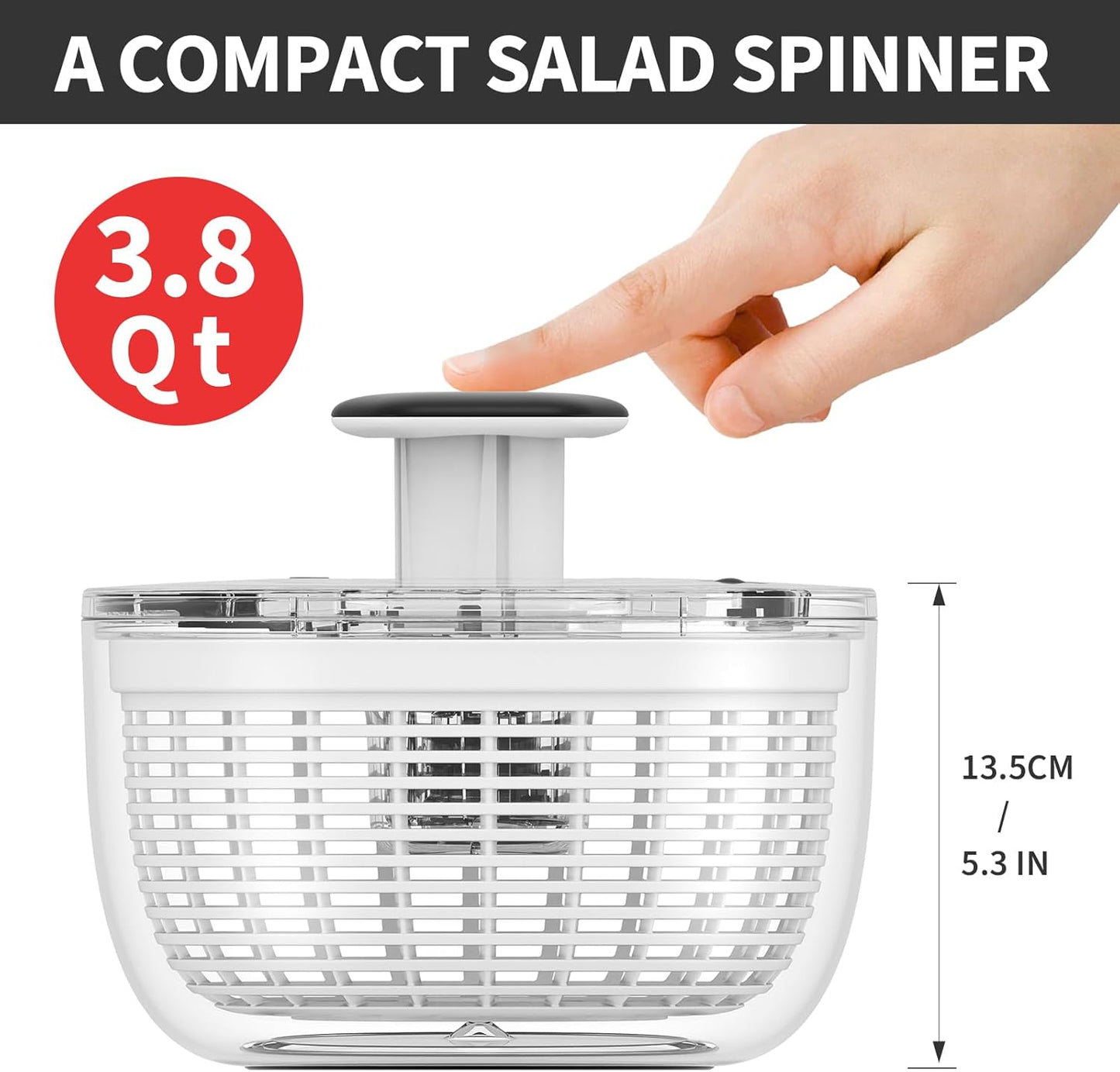 Salad Spinner Large Lettuce Spinner Kitchen Gadgets, Large Salad Spinner Vegetable Washer, High Efficiency for Kitchen Washing & Drying Leafy Vegetables, One-Handed Easy Press 6.3 Qt White