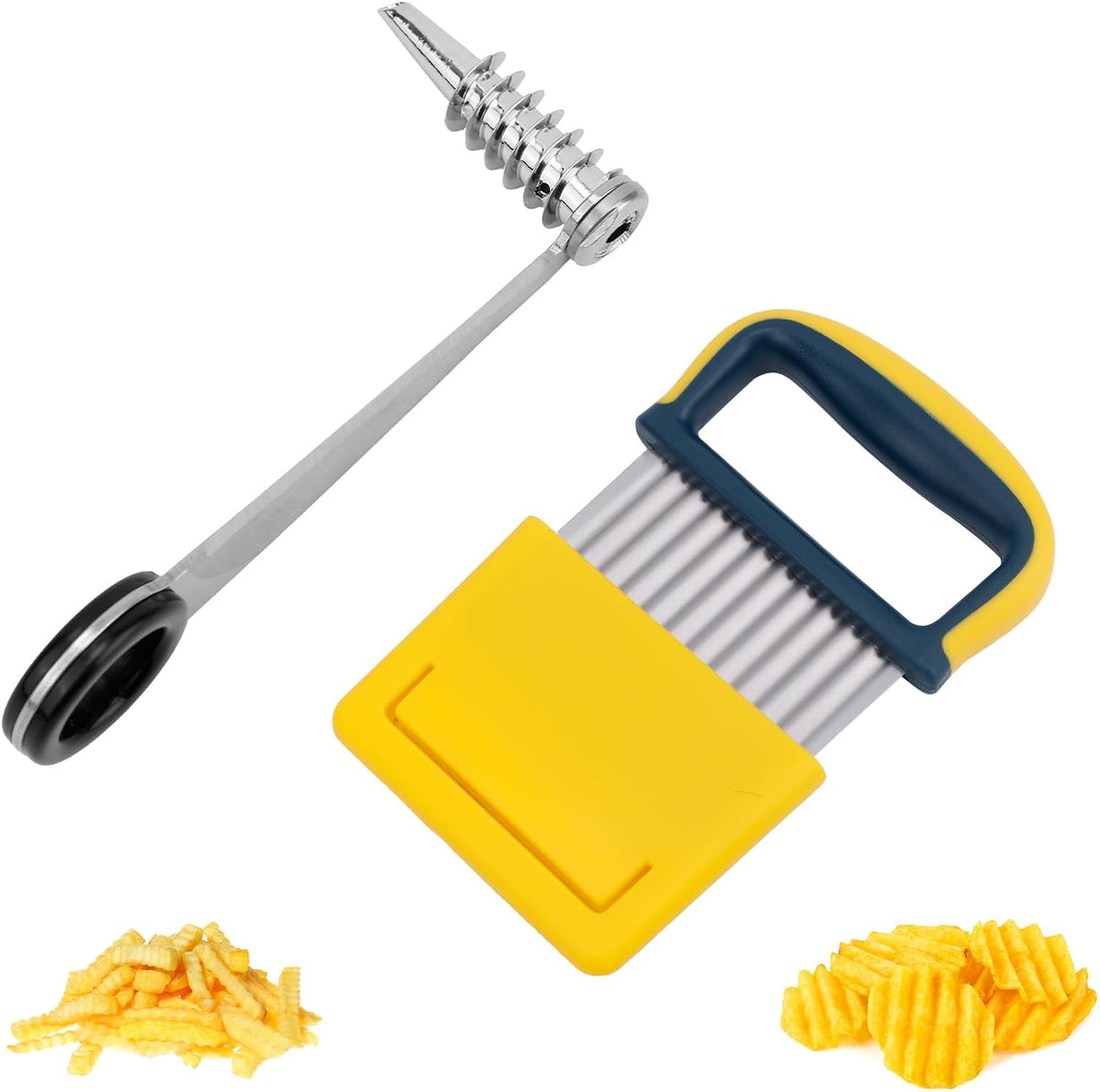 Spiral Cutter & Crinkle Cutter, Stainless Steel & Plastic Manual Spiralizer Wavy Knife for Potatoes Cucumbers Eggs Carrots Fruits Vegetables Home Kitchen Gadgets Restaurant Slicer Tools Supplies