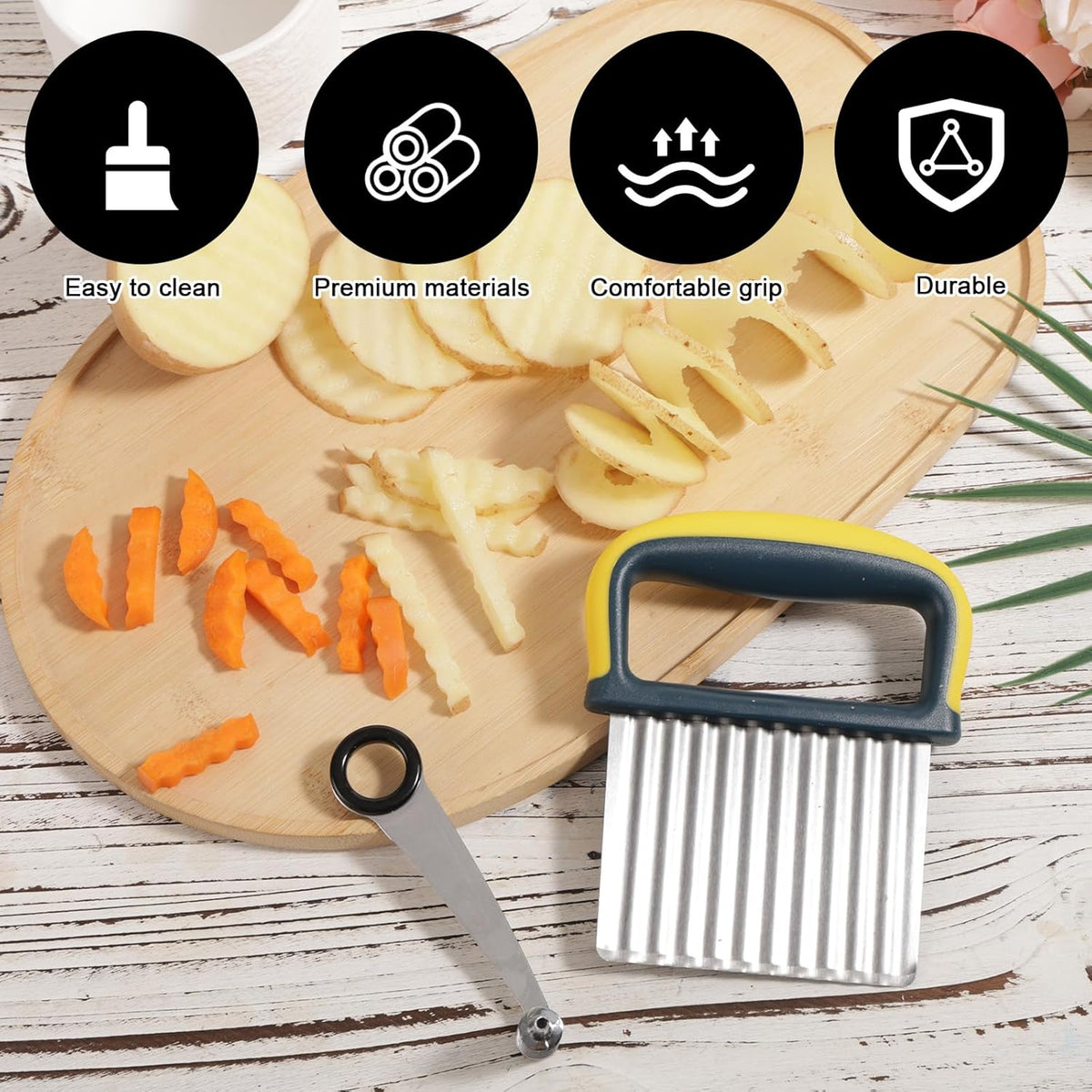 Spiral Cutter & Crinkle Cutter, Stainless Steel & Plastic Manual Spiralizer Wavy Knife for Potatoes Cucumbers Eggs Carrots Fruits Vegetables Home Kitchen Gadgets Restaurant Slicer Tools Supplies