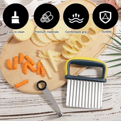 Spiral Cutter & Crinkle Cutter, Stainless Steel & Plastic Manual Spiralizer Wavy Knife for Potatoes Cucumbers Eggs Carrots Fruits Vegetables Home Kitchen Gadgets Restaurant Slicer Tools Supplies