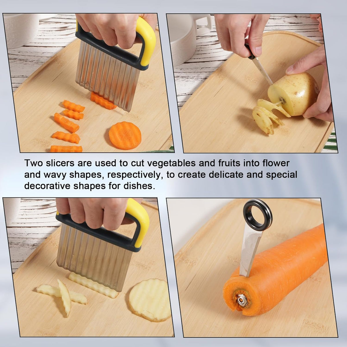 Spiral Cutter & Crinkle Cutter, Stainless Steel & Plastic Manual Spiralizer Wavy Knife for Potatoes Cucumbers Eggs Carrots Fruits Vegetables Home Kitchen Gadgets Restaurant Slicer Tools Supplies