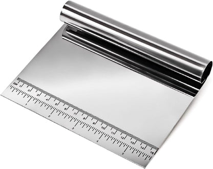 Dough Pastry Scraper Stainless Steel Bench Scraper with Measuring Scale Multipurpose for Butter, Cake, Onion, Vegetable, Pizza Cutter - Pastry Bread Separator