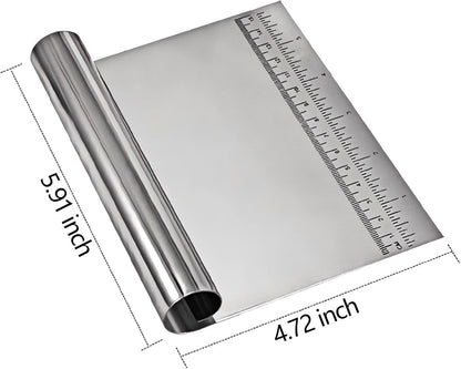 Dough Pastry Scraper Stainless Steel Bench Scraper with Measuring Scale Multipurpose for Butter, Cake, Onion, Vegetable, Pizza Cutter - Pastry Bread Separator