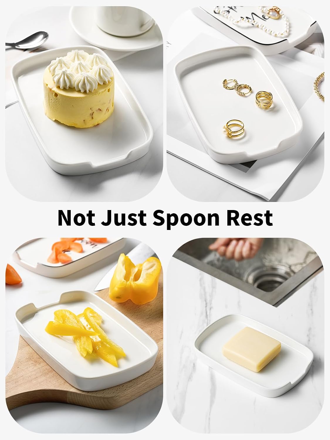 Spoon Rest for Stove Top, Ceramic Spoon Holder for Counter, Modern Farmhouse Decor Accessories for Spatula, Spoons or Tongs
