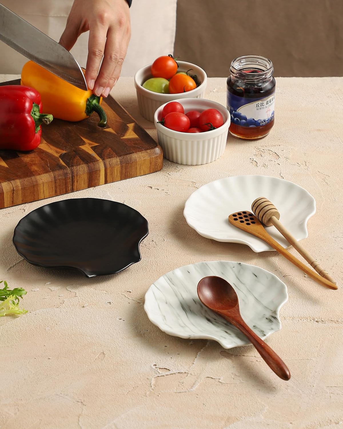 Spoon Rest for Stove Top, Ceramic Spoon Holder for Counter, Modern Farmhouse Decor Accessories for Spatula, Spoons or Tongs