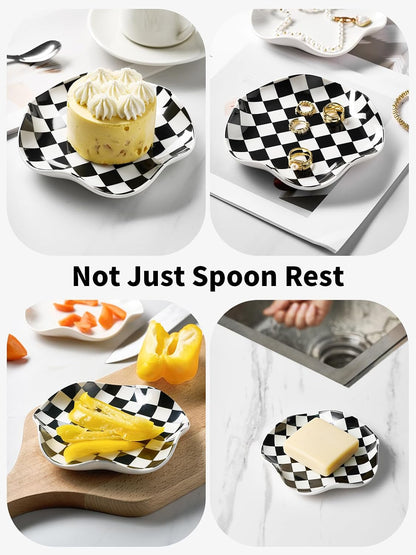 Spoon Rest for Stove Top, Ceramic Spoon Holder for Counter, Modern Farmhouse Decor Accessories for Spatula, Spoons or Tongs