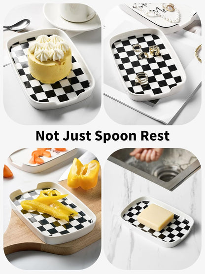 Spoon Rest for Stove Top, Ceramic Spoon Holder for Counter, Modern Farmhouse Decor Accessories for Spatula, Spoons or Tongs