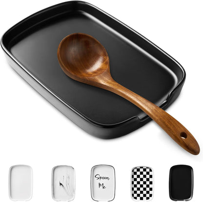 Spoon Rest for Stove Top, Ceramic Spoon Holder for Counter, Modern Farmhouse Decor Accessories for Spatula, Spoons or Tongs