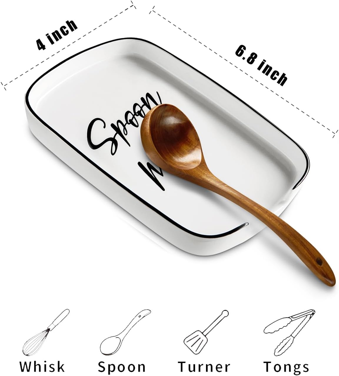 Spoon Rest for Stove Top, Ceramic Spoon Holder for Counter, Modern Farmhouse Decor Accessories for Spatula, Spoons or Tongs