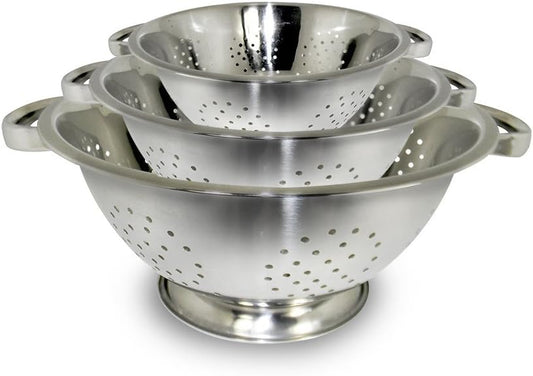 Colander Set Stainless Steel | Nesting Design | Mirror Polished | Oversized Handles | 1-4 Quart, Set of 3