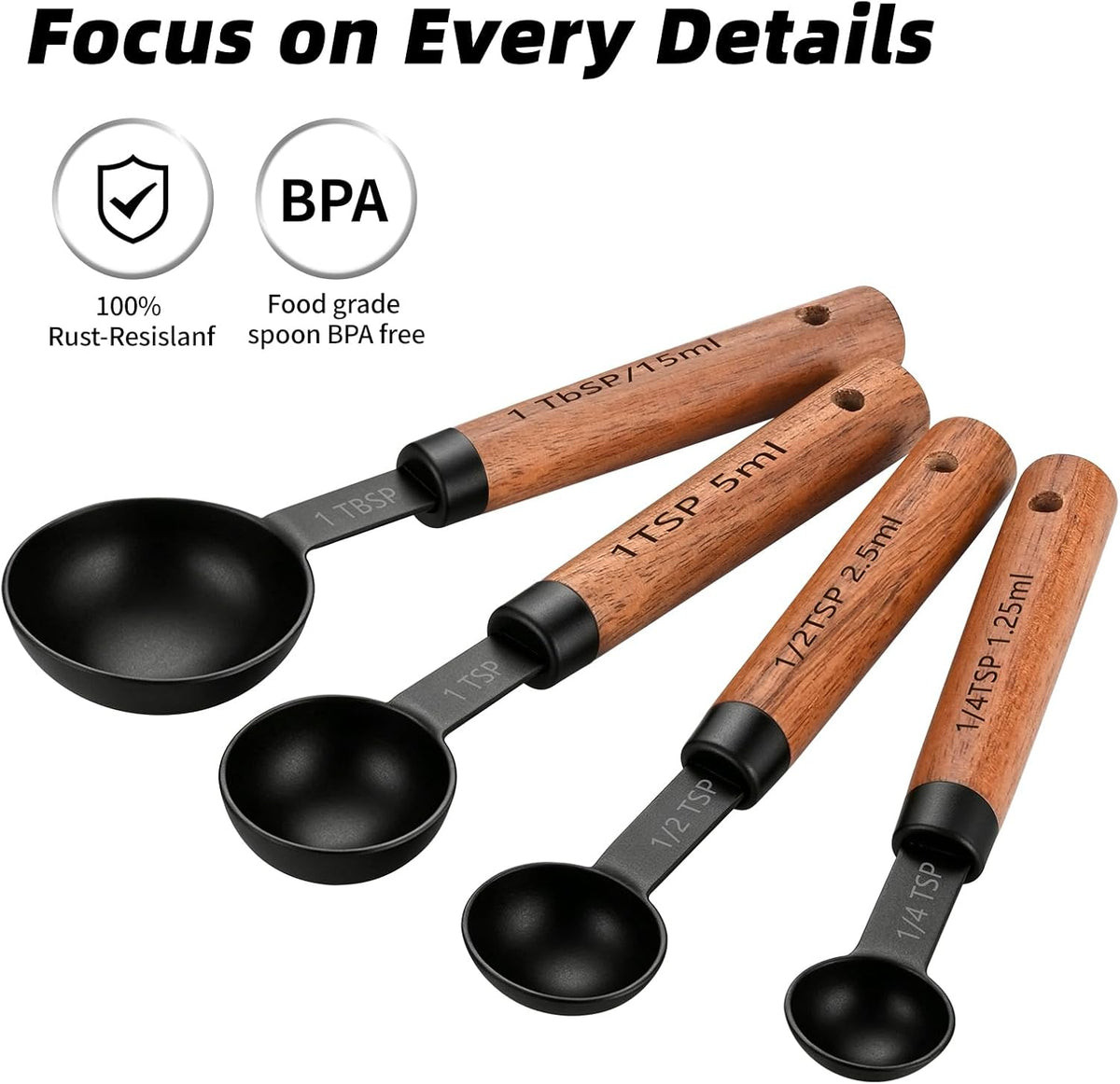 Wooden Handle Measuring Cups & Spoons Set 8-Piece – Stainless Steel, Stackable, Rustic Farmhouse Kitchen Gadgets, Non-Toxic, Dishwasher Safe, Gift for Bakers & New Homeowners.