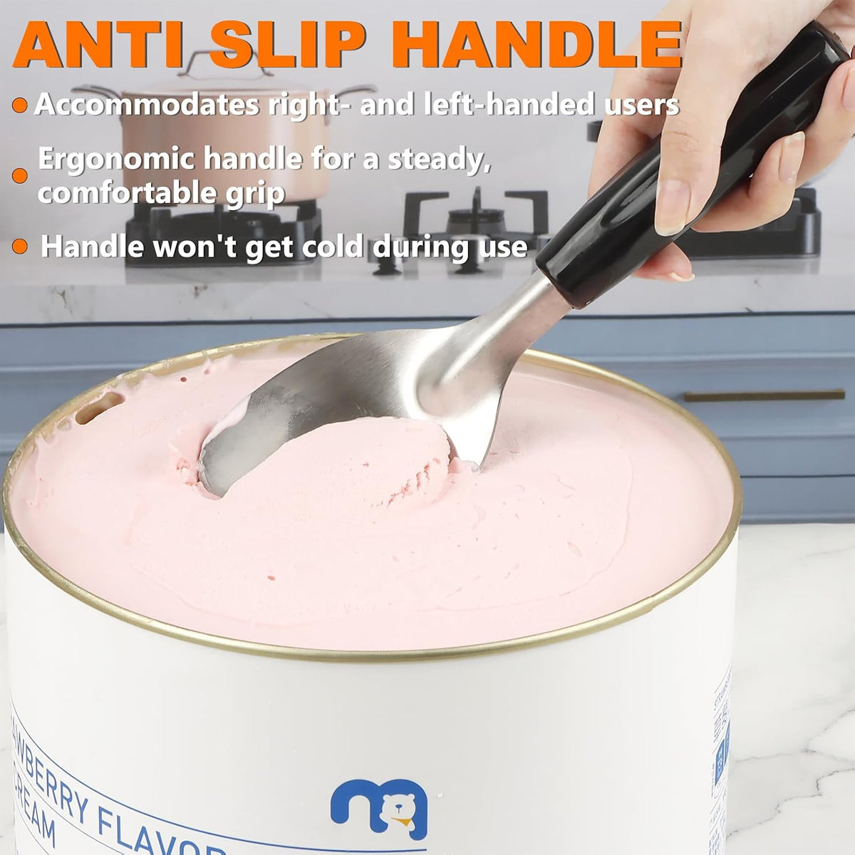 Stainless Steel Ice Cream Spade with Non-Slip Handle, Heavy Duty Ice Cream Spade Scoop for Hard or Creamy Ice Cream, Durable Bend Proof Flat Ice Cream Paddle, Easy Scooping & Dishwasher Safe