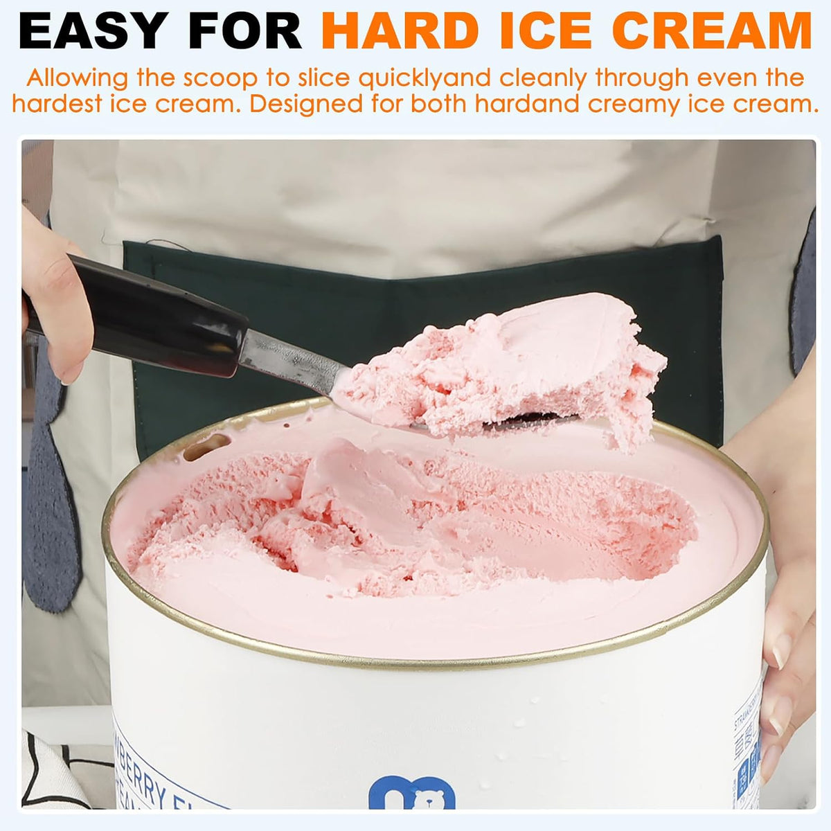 Stainless Steel Ice Cream Spade with Non-Slip Handle, Heavy Duty Ice Cream Spade Scoop for Hard or Creamy Ice Cream, Durable Bend Proof Flat Ice Cream Paddle, Easy Scooping & Dishwasher Safe