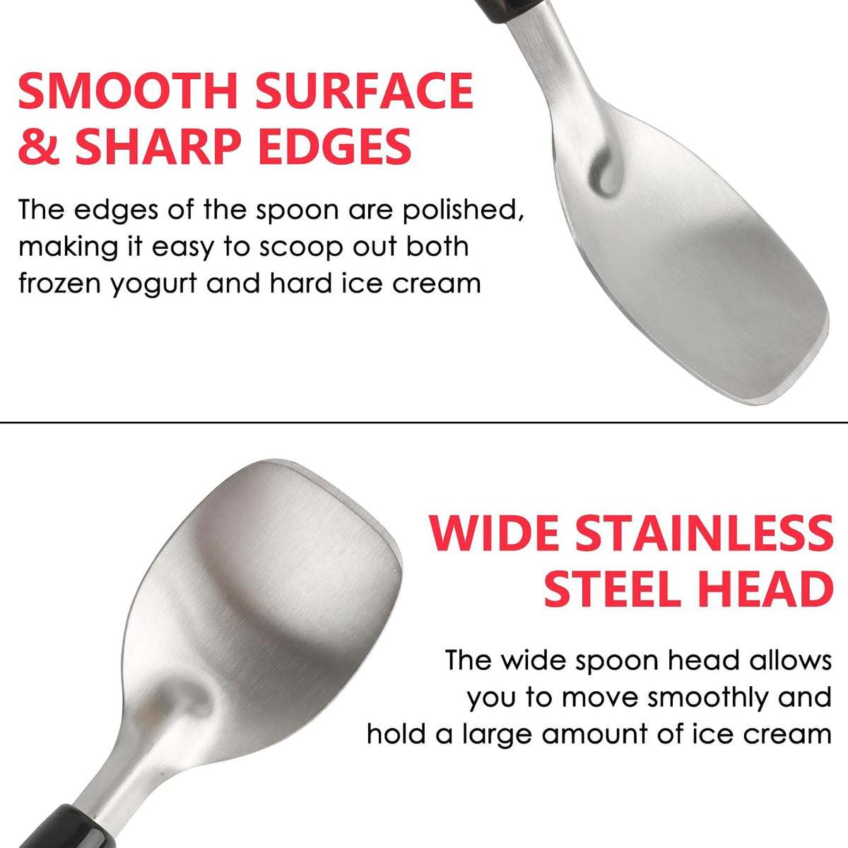 Stainless Steel Ice Cream Spade with Non-Slip Handle, Heavy Duty Ice Cream Spade Scoop for Hard or Creamy Ice Cream, Durable Bend Proof Flat Ice Cream Paddle, Easy Scooping & Dishwasher Safe