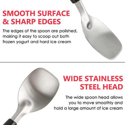 Stainless Steel Ice Cream Spade with Non-Slip Handle, Heavy Duty Ice Cream Spade Scoop for Hard or Creamy Ice Cream, Durable Bend Proof Flat Ice Cream Paddle, Easy Scooping & Dishwasher Safe