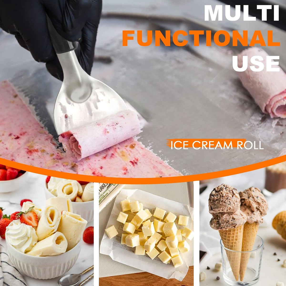 Stainless Steel Ice Cream Spade with Non-Slip Handle, Heavy Duty Ice Cream Spade Scoop for Hard or Creamy Ice Cream, Durable Bend Proof Flat Ice Cream Paddle, Easy Scooping & Dishwasher Safe