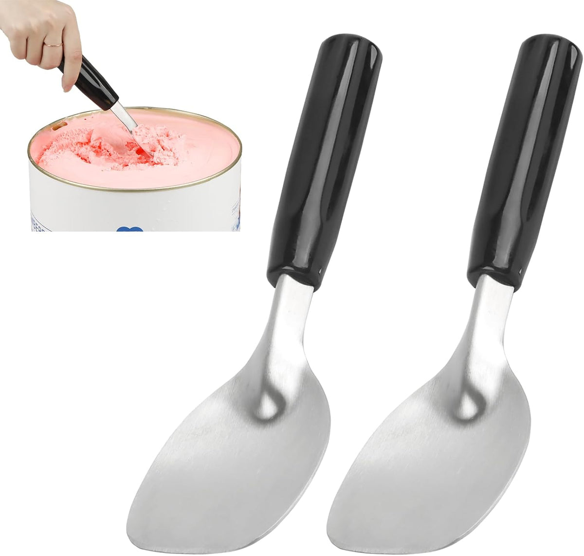 Stainless Steel Ice Cream Spade with Non-Slip Handle, Heavy Duty Ice Cream Spade Scoop for Hard or Creamy Ice Cream, Durable Bend Proof Flat Ice Cream Paddle, Easy Scooping & Dishwasher Safe
