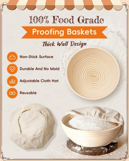 Complete Sourdough Starter Kit | Easy to Clean for Beginners | Sourdough Bread Baking Supplies with Round Bread Proofing Basket, Bread Sling, Starter Jar, Dough Whisk, Scrapers, Bag,Manual