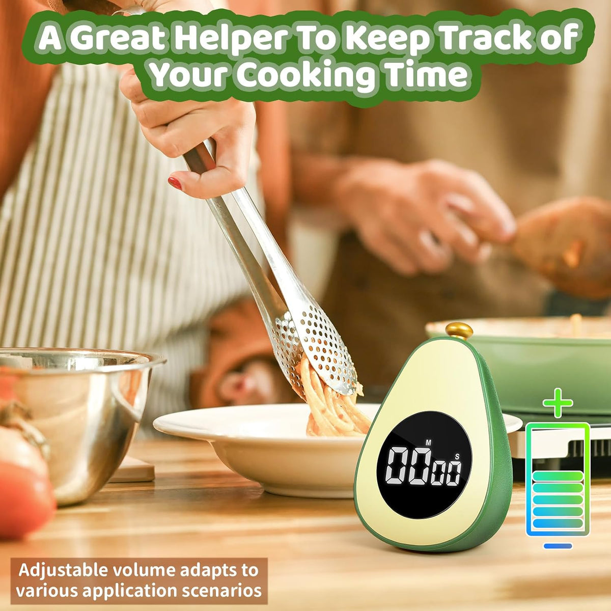 Avocado Digital Countdown Timer, Adjustable Volume Cute Kitchen Timer