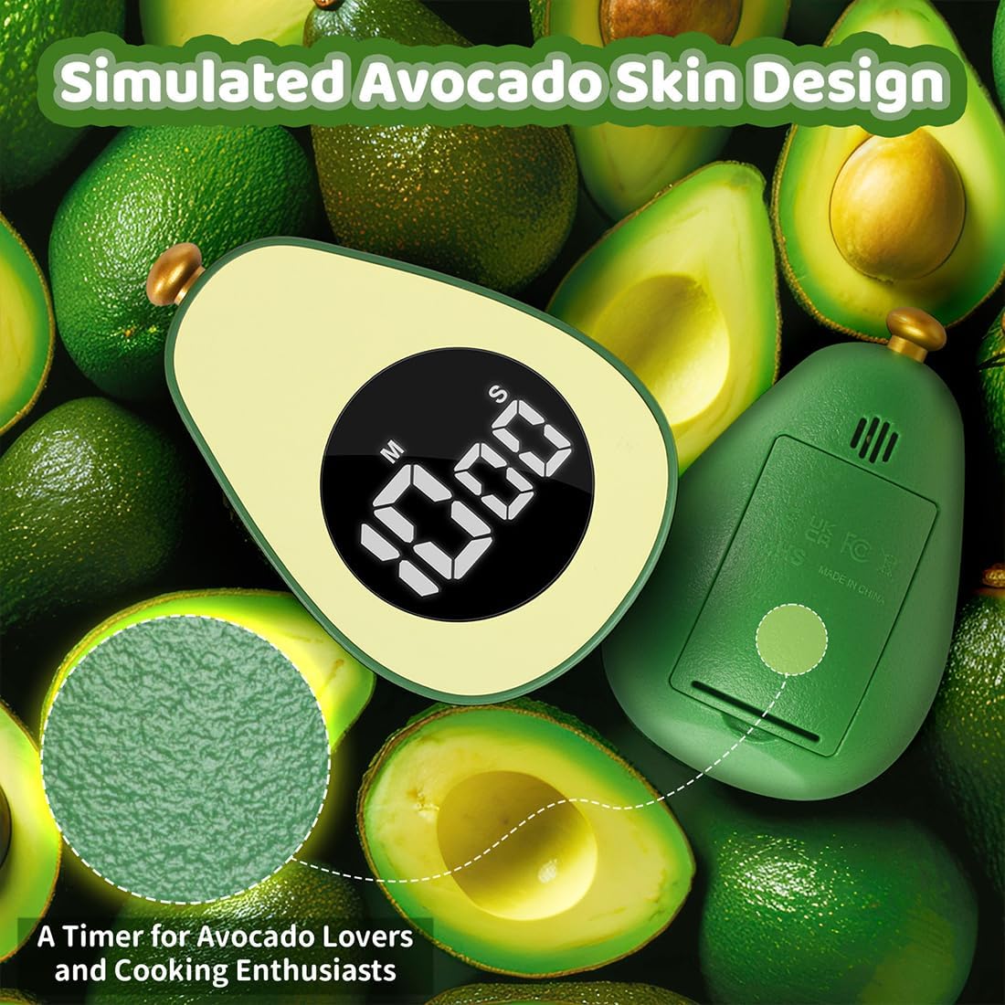 Avocado Digital Countdown Timer, Adjustable Volume Cute Kitchen Timer
