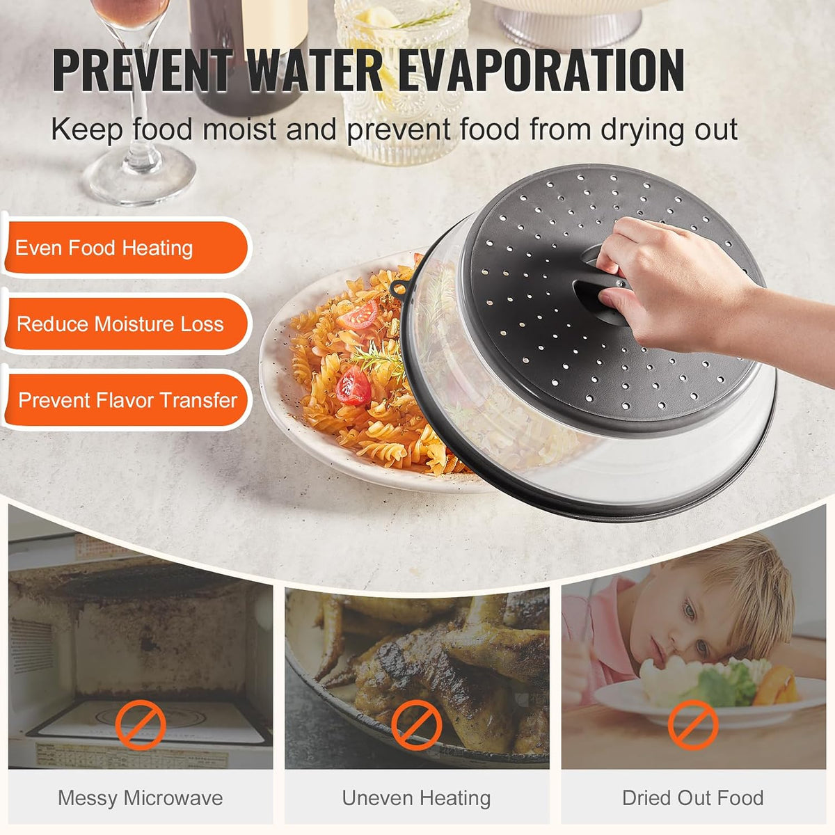 Microwave Splatter Covers, 10.4" Collapsible Microwave Lid for Food, 300°F Heat-Resistant PP Splatter Guard for Plate Dish, Multi-Use Kitchen Colander Gadget for Washing Fruits Vegetables