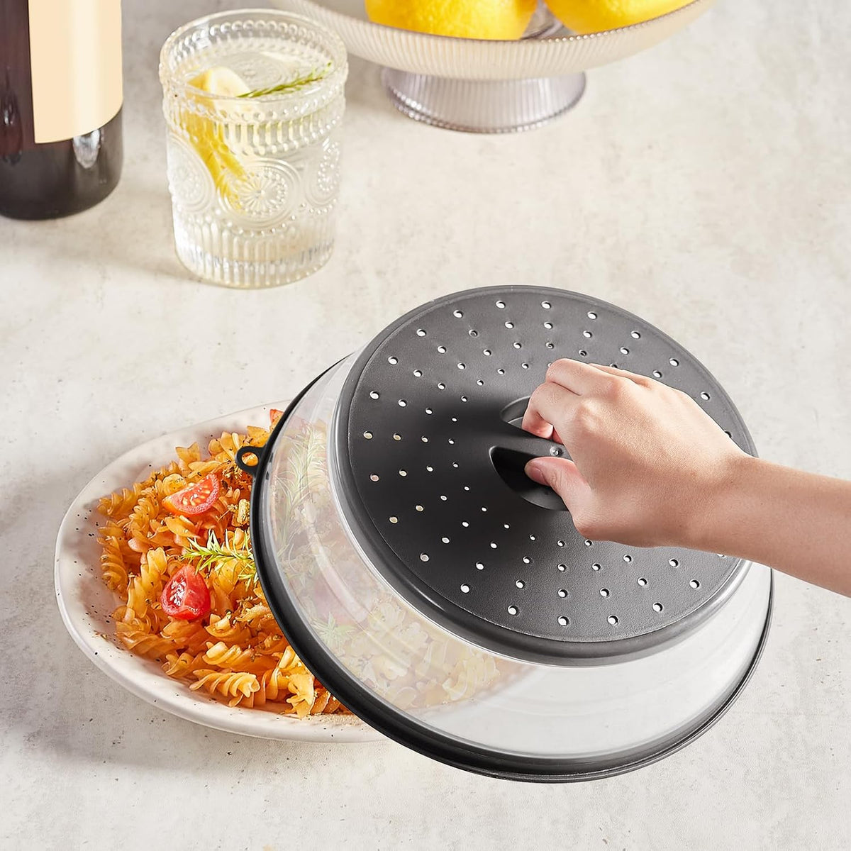 Microwave Splatter Covers, 10.4" Collapsible Microwave Lid for Food, 300°F Heat-Resistant PP Splatter Guard for Plate Dish, Multi-Use Kitchen Colander Gadget for Washing Fruits Vegetables