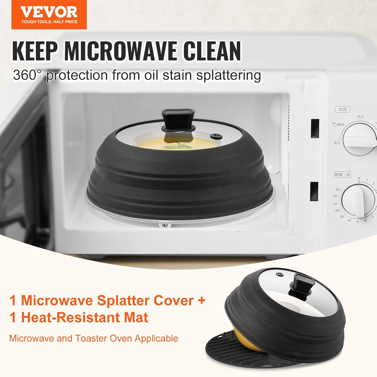 Microwave Splatter Covers, 10.4" Collapsible Microwave Lid for Food, 300°F Heat-Resistant PP Splatter Guard for Plate Dish, Multi-Use Kitchen Colander Gadget for Washing Fruits Vegetables