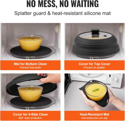 Microwave Splatter Covers, 10.4" Collapsible Microwave Lid for Food, 300°F Heat-Resistant PP Splatter Guard for Plate Dish, Multi-Use Kitchen Colander Gadget for Washing Fruits Vegetables