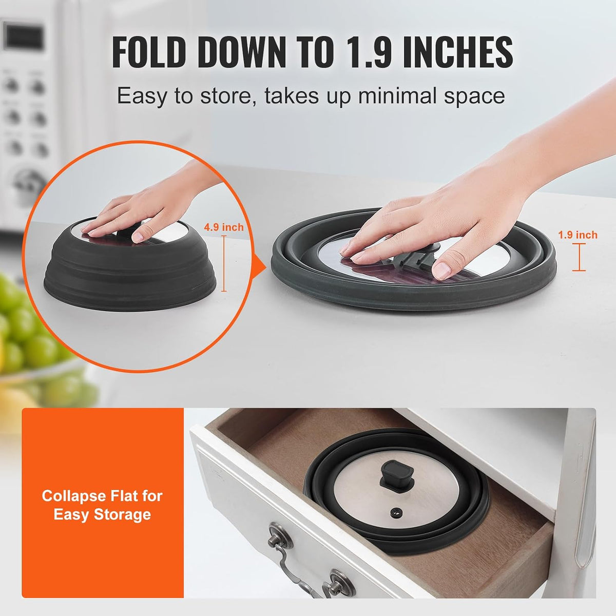 Microwave Splatter Covers, 10.4" Collapsible Microwave Lid for Food, 300°F Heat-Resistant PP Splatter Guard for Plate Dish, Multi-Use Kitchen Colander Gadget for Washing Fruits Vegetables