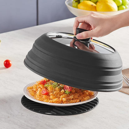 Microwave Splatter Covers, 10.4" Collapsible Microwave Lid for Food, 300°F Heat-Resistant PP Splatter Guard for Plate Dish, Multi-Use Kitchen Colander Gadget for Washing Fruits Vegetables