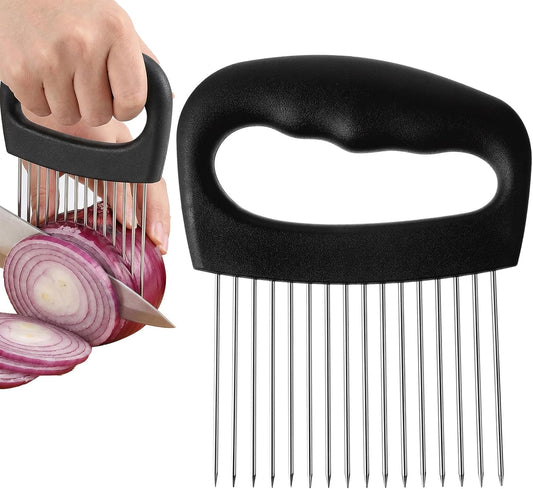 Onion Slicer Holder Extra Large Tomato Slicer With 16 Long Needles Vegetable Chopper Tomato Potato Meat Tenderizer Stainless Steel Black