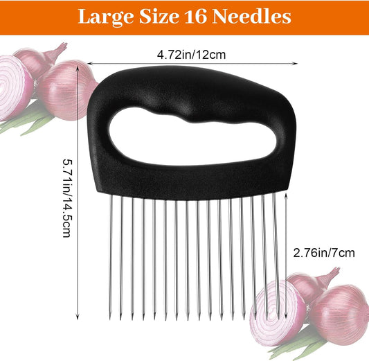 Onion Slicer Holder Extra Large Tomato Slicer With 16 Long Needles Vegetable Chopper Tomato Potato Meat Tenderizer Stainless Steel Black