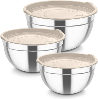 Mixing Bowls, Stainless Steel Nesting Salad Bowls & Airtight Lids | For Serving/Mixing/Storing, Healthy & Long-lasting, Dishwasher Safe & Easy Clean, 4.6/3 / 1.5 QT, Colorful