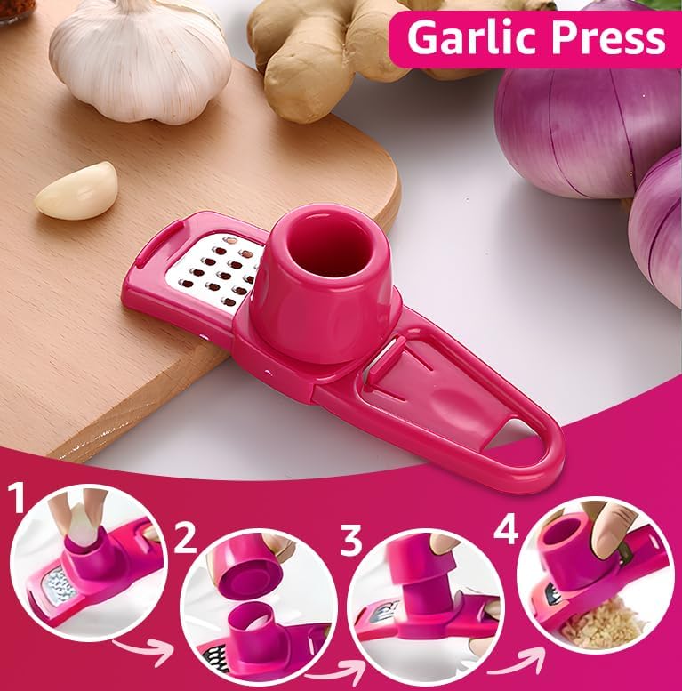 Garlic Grinder-Hand Garlic Grinder-Small Hand Grinder for Garlic-Garlic Slicer-Garlic Mincer-2025 New Hand Press Garlic Chopper-Garlic Press Hand Specialty Tools (Pink)