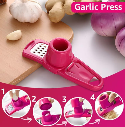 Garlic Grinder-Hand Garlic Grinder-Small Hand Grinder for Garlic-Garlic Slicer-Garlic Mincer-2025 New Hand Press Garlic Chopper-Garlic Press Hand Specialty Tools (Pink)