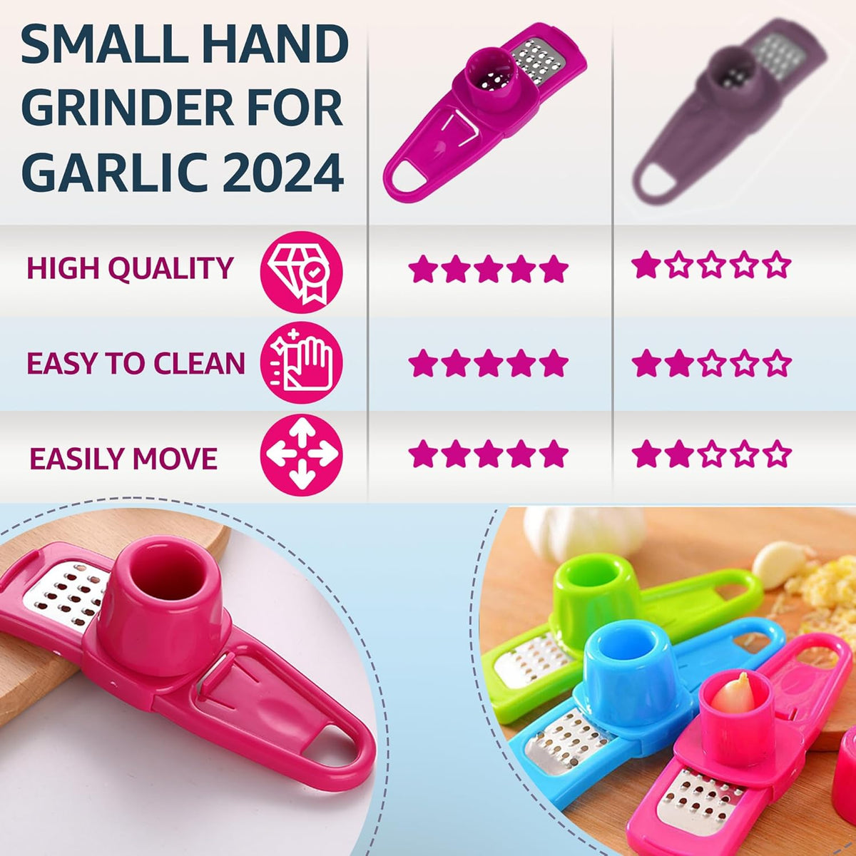 Garlic Grinder-Hand Garlic Grinder-Small Hand Grinder for Garlic-Garlic Slicer-Garlic Mincer-2025 New Hand Press Garlic Chopper-Garlic Press Hand Specialty Tools (Pink)