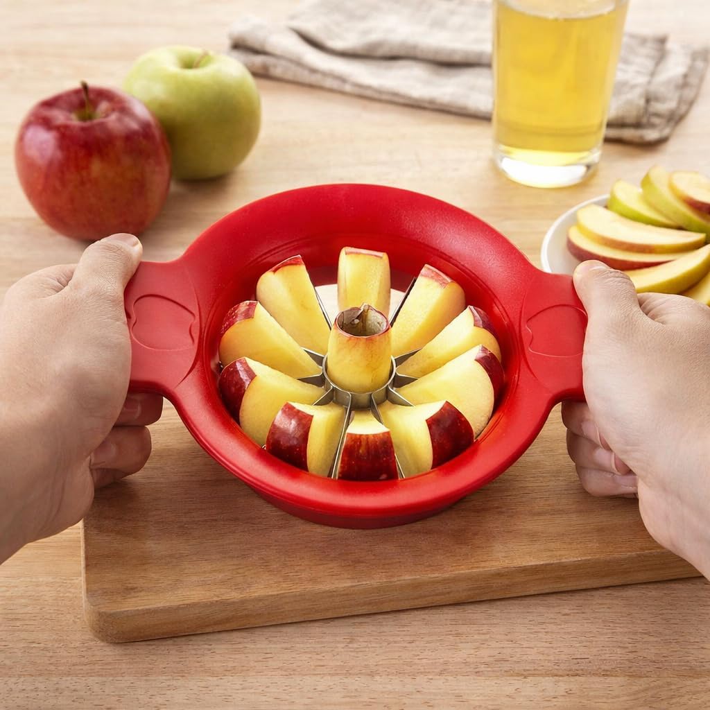Apple Cutter Slicer Dicer Corer Pear Slicer 12 Slices Attached Safety Cover Protect Fingers while In-Use and Blades while in Storage Thin Apple Divider Pitter Stainless Steel Ultra-Sharp Blade