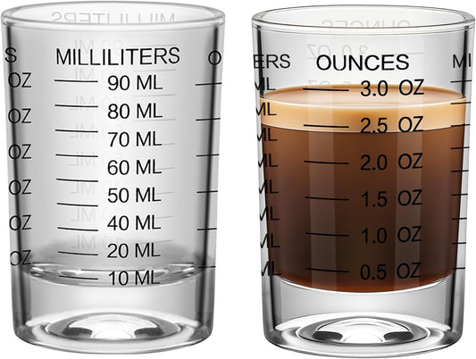 2Pcs Shot Glass Measuring Cup 3 Ounce/90ML Liquid Heavy High Espresso Glass Cup Black Line Espresso Shot Glasses with Measurement (2)