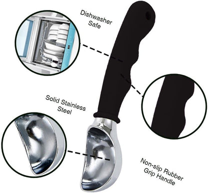 Ice Cream Scoops Melon Spoon Stainless Steel Scoop Heavy Duty Sturdy Melon Ballers Safe Ball Spooners with Rubber Handle Dishwasher, Black