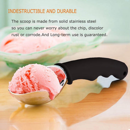 Ice Cream Scoops Melon Spoon Stainless Steel Scoop Heavy Duty Sturdy Melon Ballers Safe Ball Spooners with Rubber Handle Dishwasher, Black