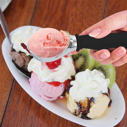Ice Cream Scoops Melon Spoon Stainless Steel Scoop Heavy Duty Sturdy Melon Ballers Safe Ball Spooners with Rubber Handle Dishwasher, Black