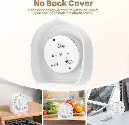 Kitchen Timers for Cooking, 60 Minute Wind Up - Chef Cooking Timer with Loud Alarm,100% Mechanical Desk Timer -No Batteries Required - Manual Countdown timers for Home, Study and Cooking (White)