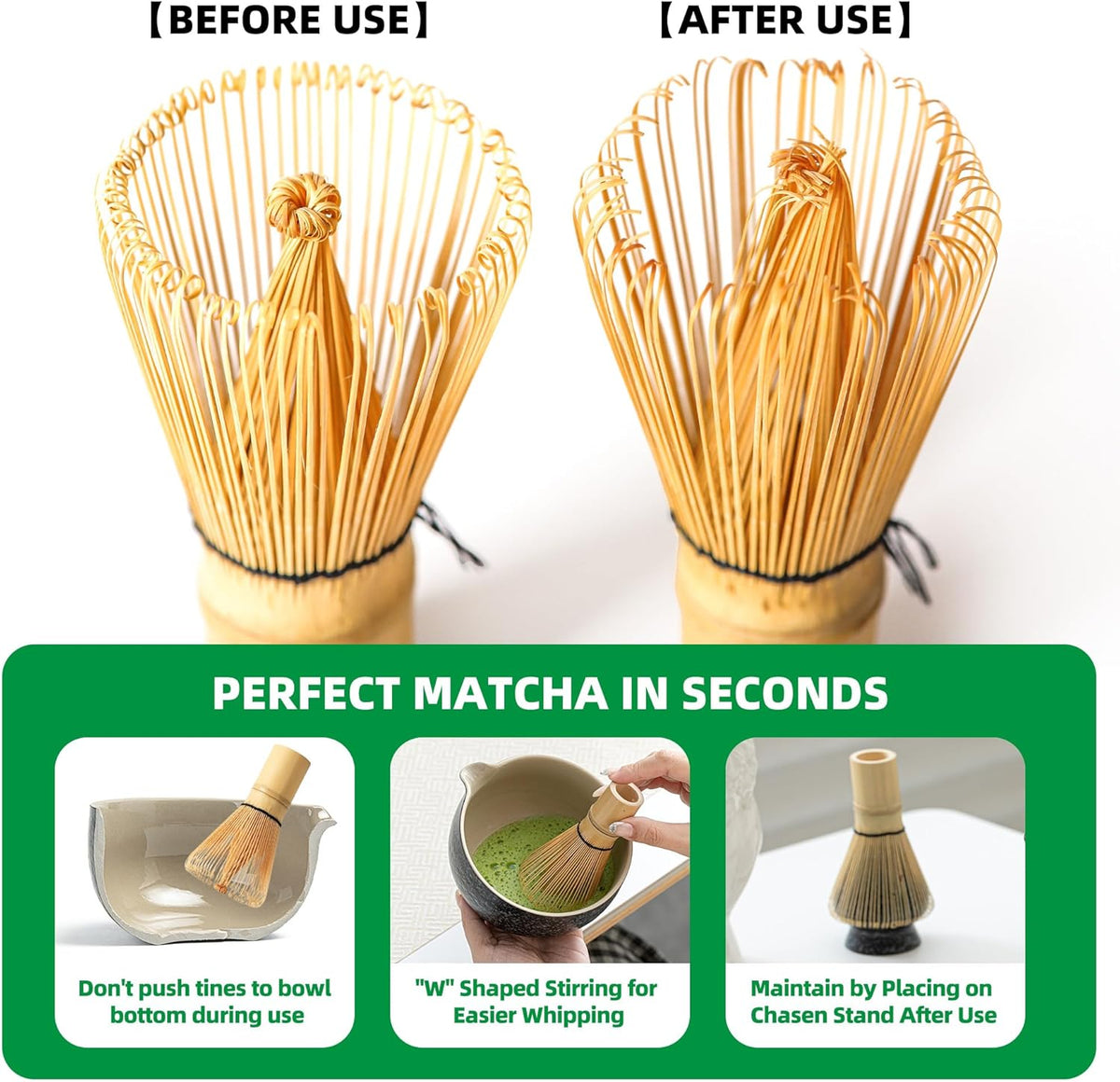 Matcha Whisk Set,Bamboo Matcha Whisk (100 prongs) with Black Holder,6-PCS Traditional Starter Set,Scoop (Chashaku),Bamboo Chasen for Making Latte,Ceremony Accessory,Gife for Friend/Family