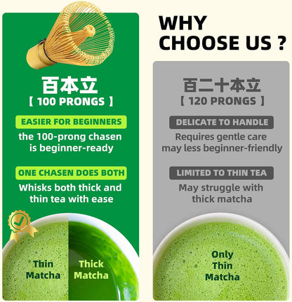 Matcha Whisk Set,Bamboo Matcha Whisk (100 prongs) with Black Holder,6-PCS Traditional Starter Set,Scoop (Chashaku),Bamboo Chasen for Making Latte,Ceremony Accessory,Gife for Friend/Family