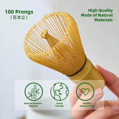Matcha Whisk Set,Bamboo Matcha Whisk (100 prongs) with Black Holder,6-PCS Traditional Starter Set,Scoop (Chashaku),Bamboo Chasen for Making Latte,Ceremony Accessory,Gife for Friend/Family