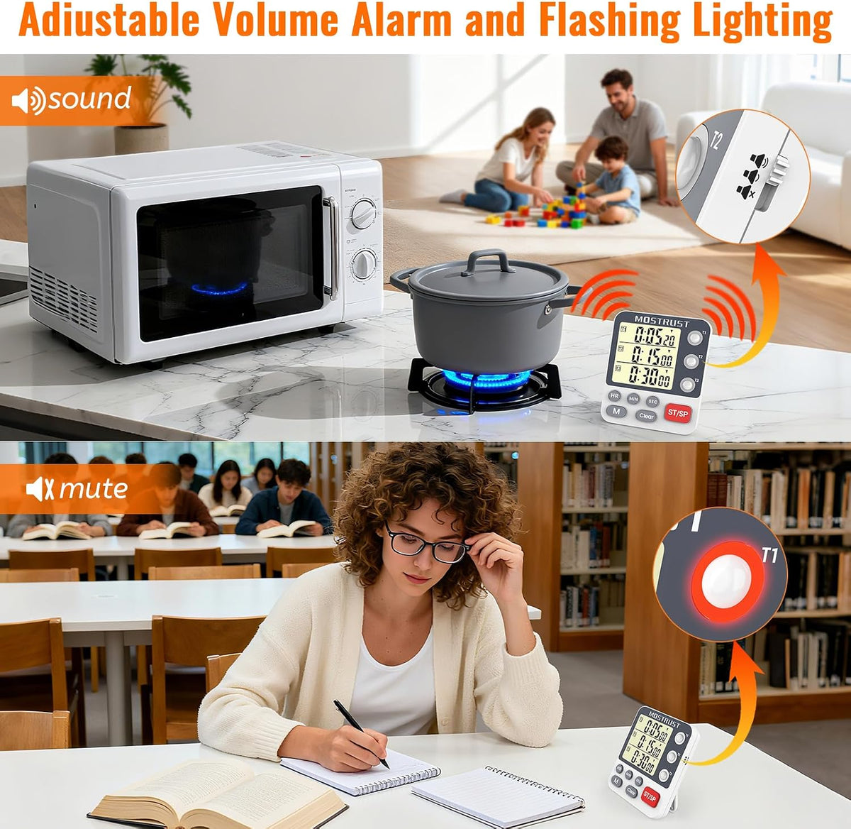 Digital Dual Kitchen Timer, Multiple Channels Countdown Timer