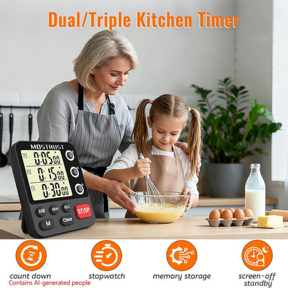 Digital Dual Kitchen Timer, Multiple Channels Countdown Timer