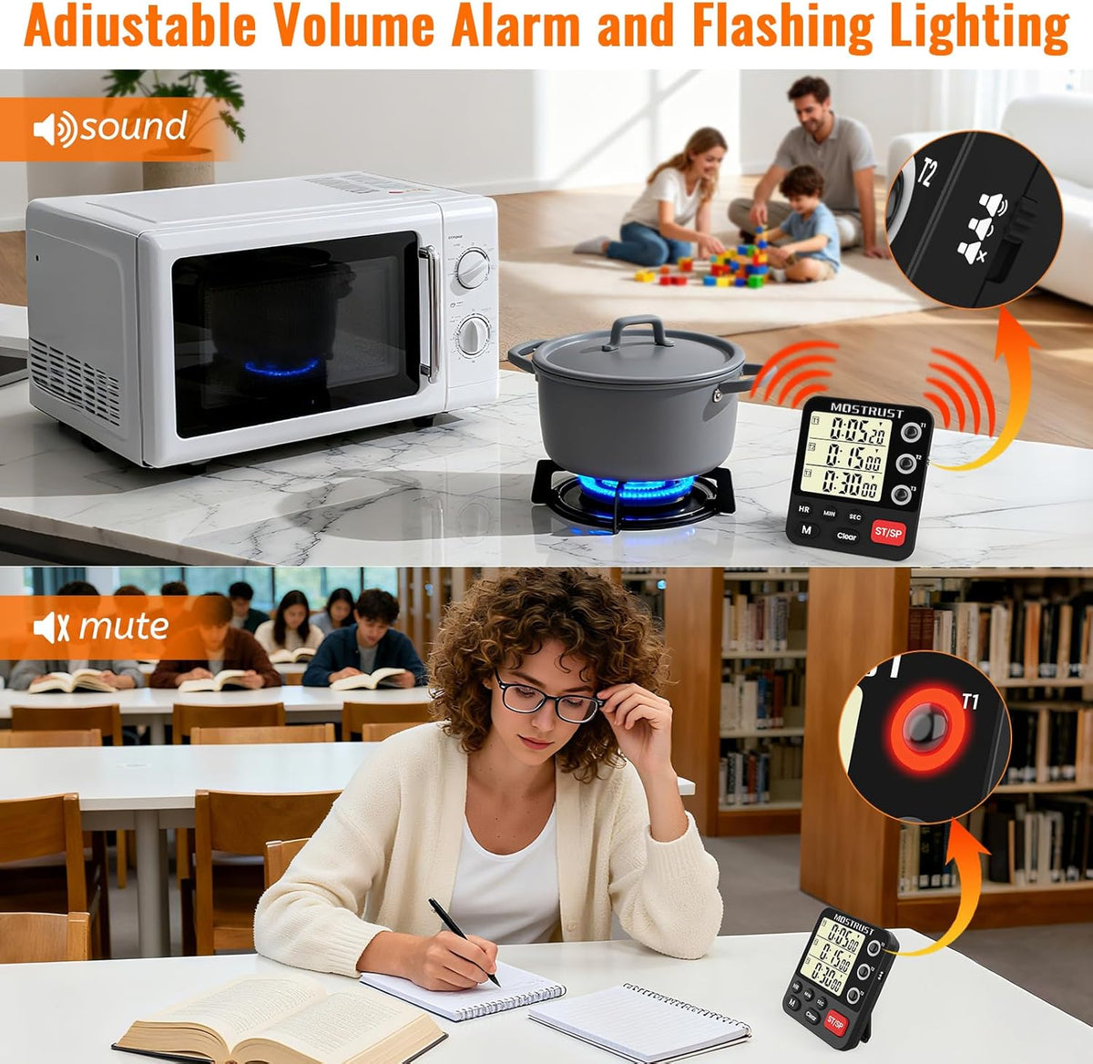 Digital Dual Kitchen Timer, Multiple Channels Countdown Timer